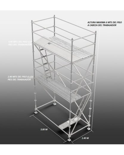 Torre a 6m sobre placas 1.4 x 3m con una plata CP y una de apoyo