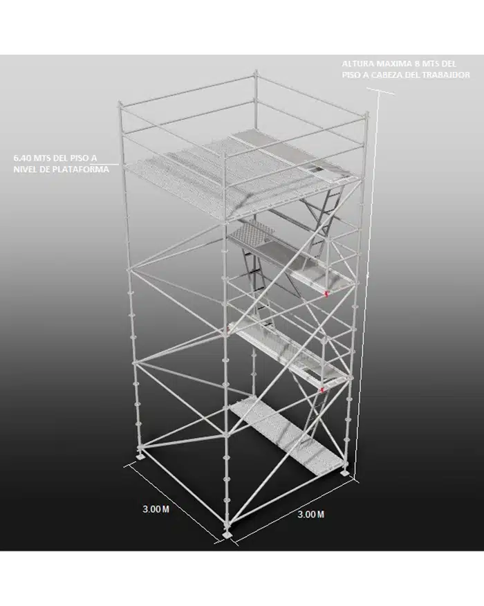 TORRE A 8 MTS DE 3.00 X 3.00 PLACAS CON SISTEMA DE CANASTILLA